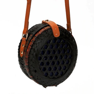 round black rattan bag travel style edgability full view