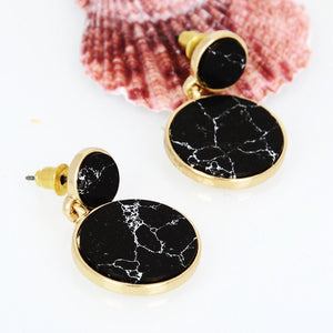 black marble print drop earrings angle view edgability