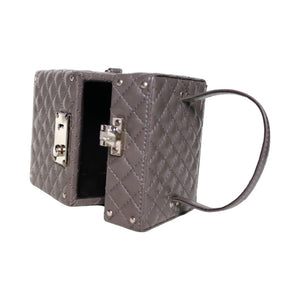 quilted grey box bag with top handle edgability top view