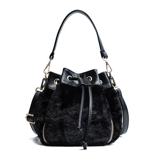 fur bag black bag drawstring bag edgability
