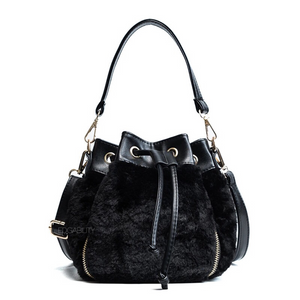 fur bag black bag drawstring bag edgability