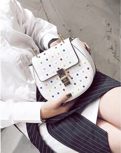 multicoloured studded bag classy bag edgability model view