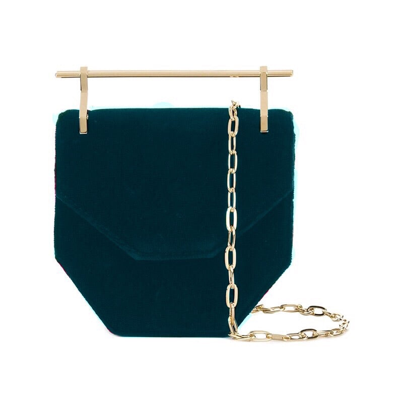 velvet blue classy bag with gold handle edgability