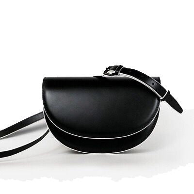 semi circle black and white sling bag edgability