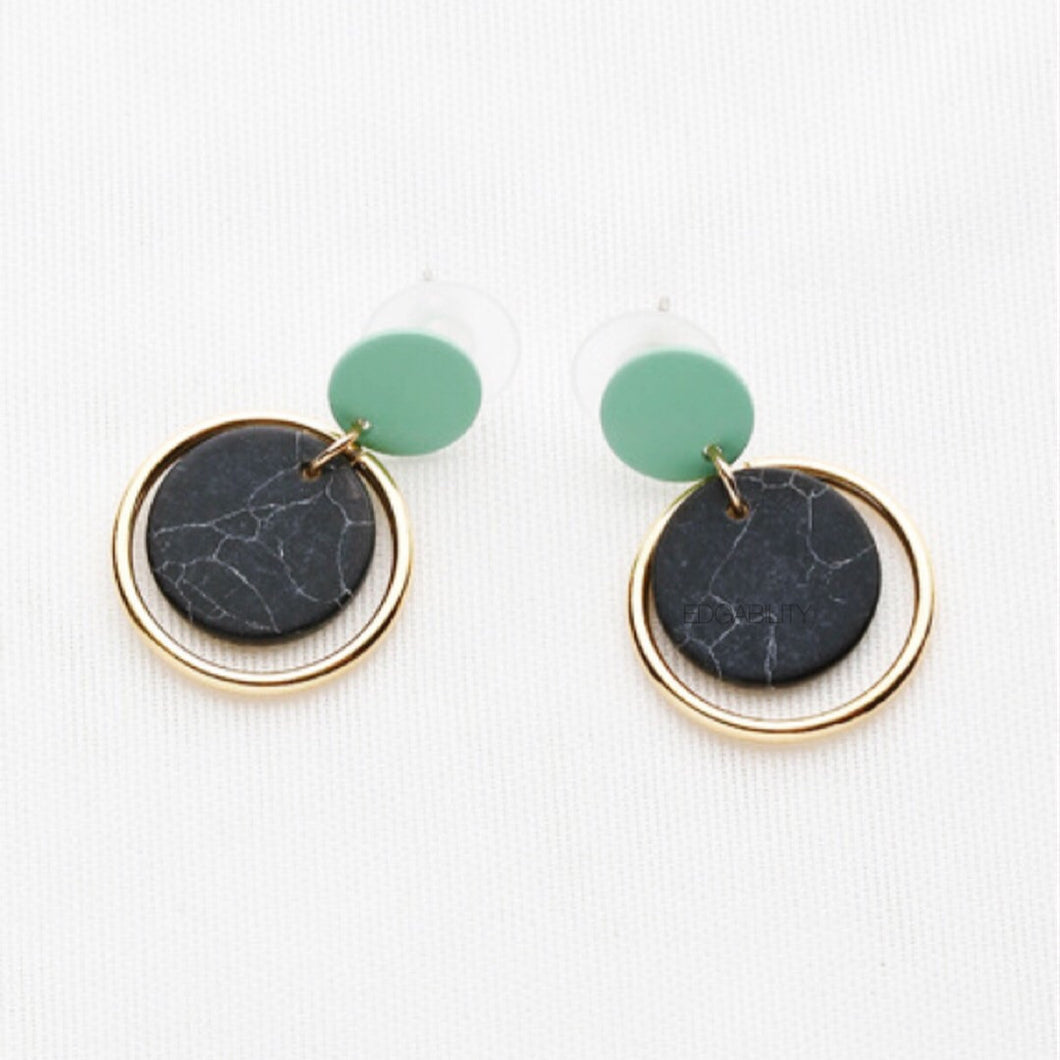 green drop black marble earrings with golden hoop edgability