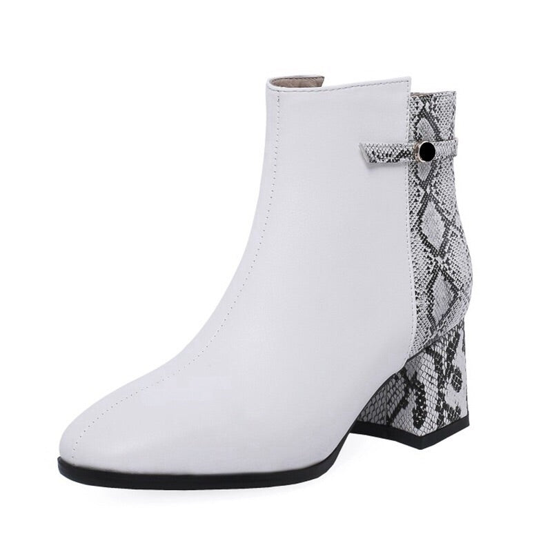 White booties with snakeskin heel new arrivals