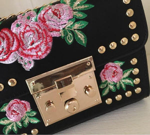 embroidered studded bag in black edgability detail view