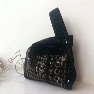 sparkly crystals rhinestones black bag edgability upper view