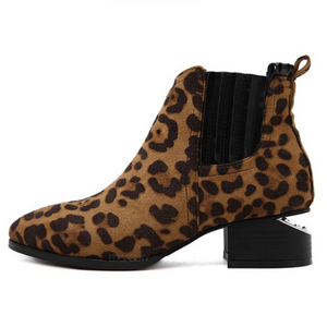 leopard print booties with cut heel edgability side view