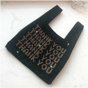 sparkly crystals rhinestones black bag edgability top view