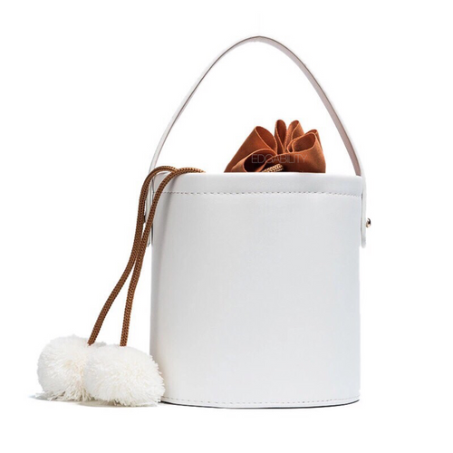 pom pom white bucket bag edgability