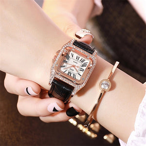 classic vintage black wrist watch with diamond studs edgability model view