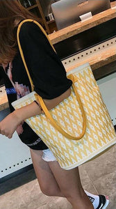 yellow tote bucket bag aztec bag edgability model view