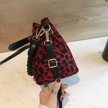 leopard print red bag drawstring bucket bag edgability side view