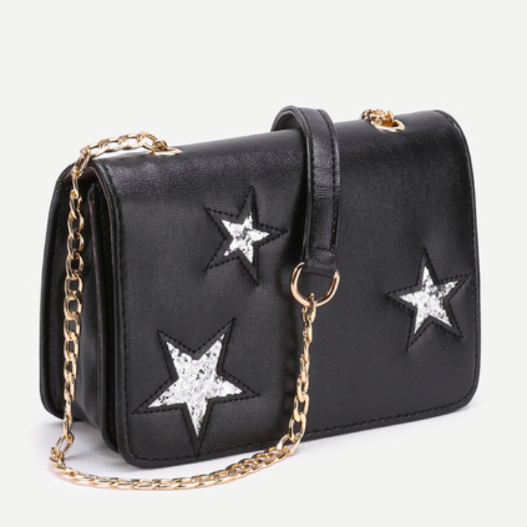 silver sparkle stars black clutch with sling edgability