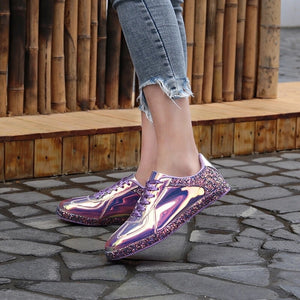 chrome metallic sneakers purple glitter trainers edgability model view