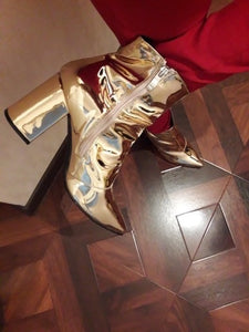 gold booties metallic boots ankle boots edgability model view