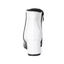 black white ankle boots dual color trendy shoes edgability back view