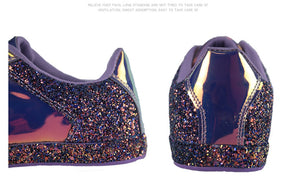 chrome metallic sneakers purple glitter trainers edgability back view