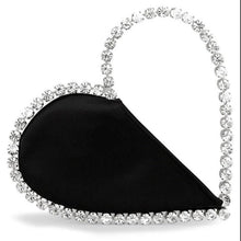 heart shape clutch black bag with diamond rhinestones handle full view