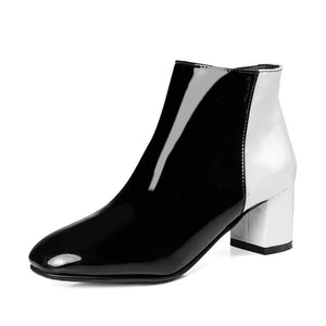 black white ankle boots dual color trendy shoes edgability