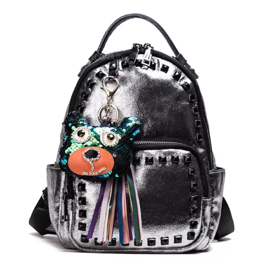 black rivets silver backpack front view edgability