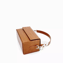 brown croc skin clutch box bag with chain strap edgability top view