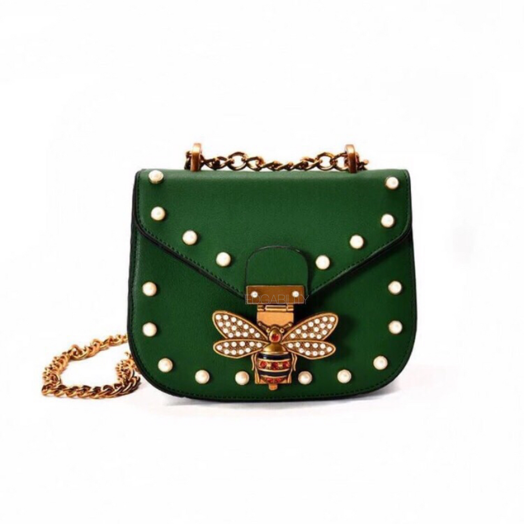 pearl studded butterfly green bag edgability