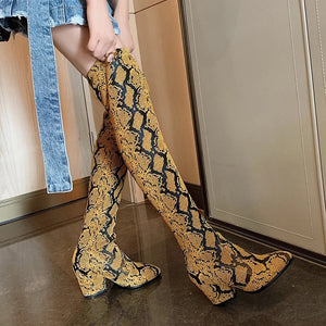 tan brown knee high snakeskin boots edgability detail view