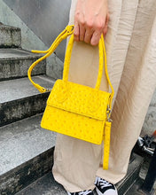 ostrich leather yellow bag edgy fashion edgability model view