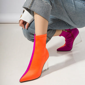 orange pink ankle boots edgy shoes edgability model view