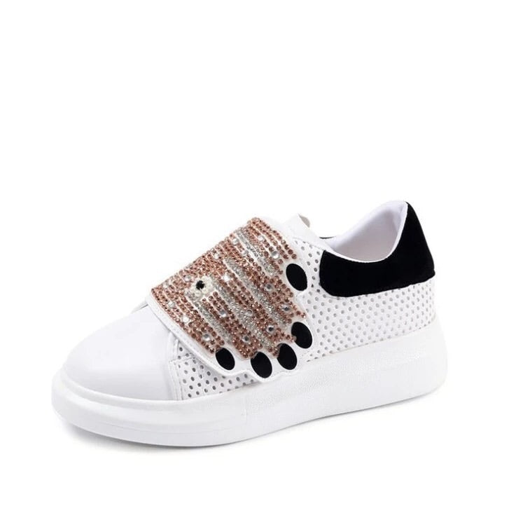 quirky embroidered white sneakers with crystals edgability