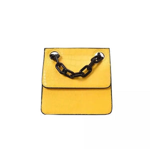 croc skin yellow sling bag with black strap edgability