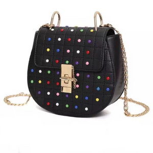 multicoloured studded bag black bag edgability angle view