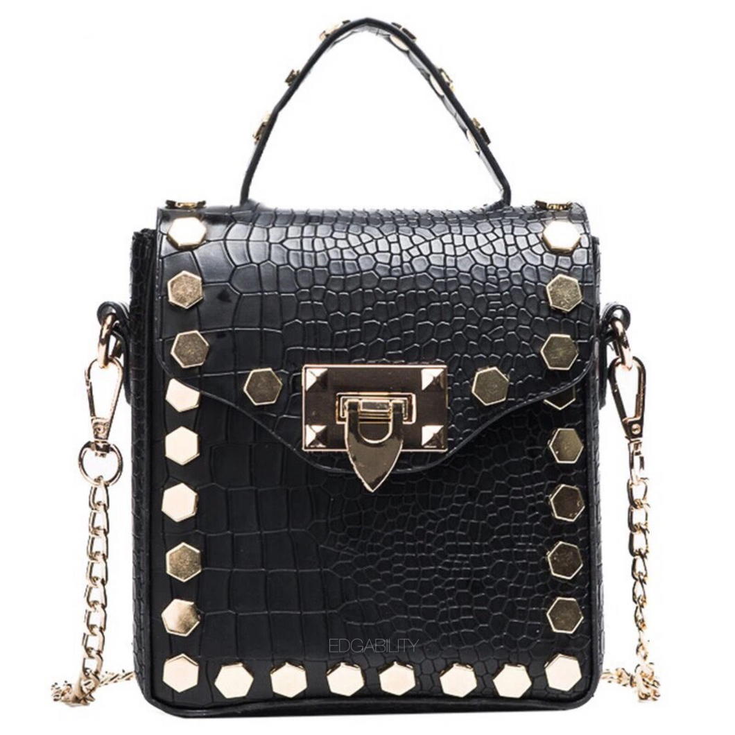 black bag studded bag classy bag edgability