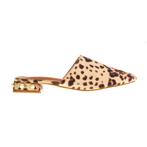 animal print faux fur mules with pearls edgability side view
