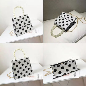 polka dots bag black and white bag pearls bag edgability detail view