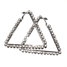 diamond studs crystal studded silver triangle hoops earrings front view