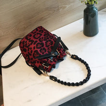 leopard print red bag drawstring bucket bag edgability front view