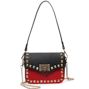 gold studded black red hand bag edgability