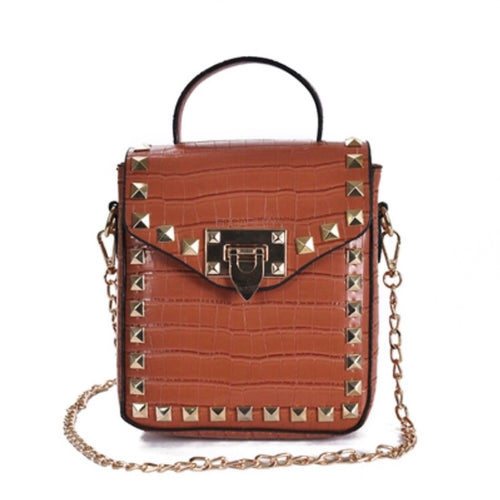 brown croc skin studded bag with handle Edgability