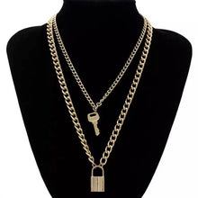 lock and key gold chains layered necklace trendy neckpiece edgability front view