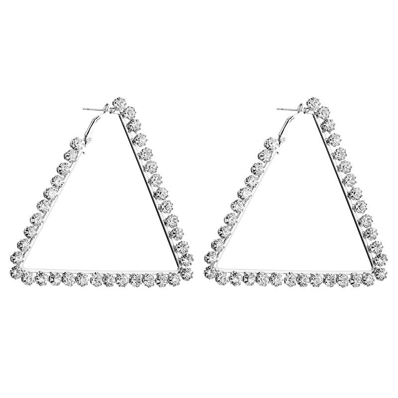 diamond studs crystal studded silver triangle hoops earrings