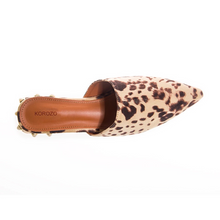 animal print faux fur mules with pearls edgability top view