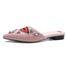 pink flats with red lips and crystal stones side view edgability