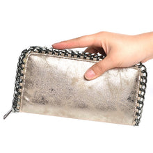 gold wallet metallic wallet with chain edgability model view