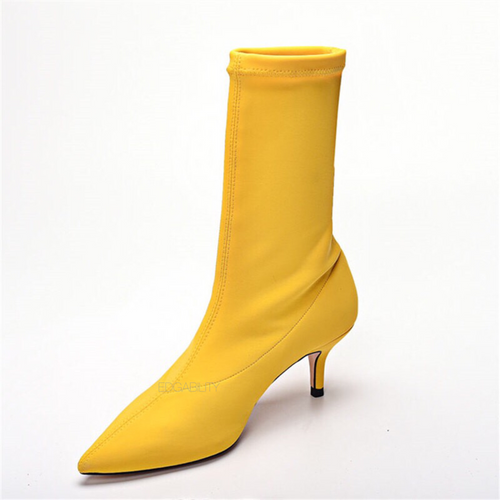 yellow boots with kitten heels edgability
