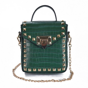green croc skin studded bag with handle Edgability