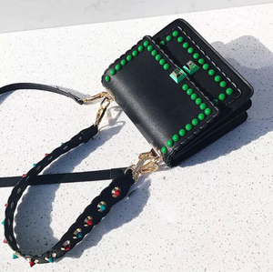green rivets black studded bag edgability