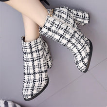 white and black boots tweed boots ankle boots edgability model view